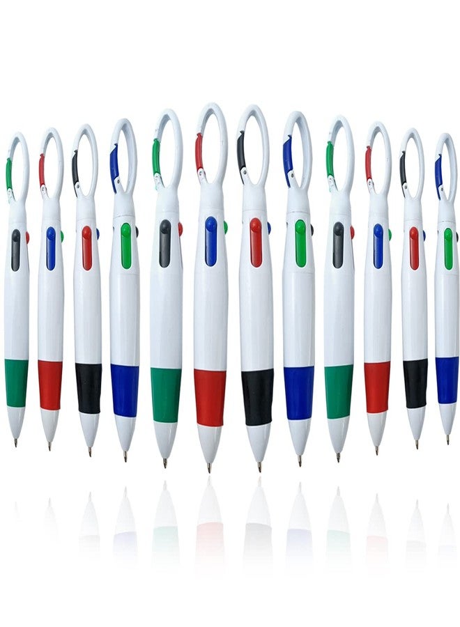 NSBELL 12PCS Plastic Carabiner Shuttle Pens 4-in-1 Retractable Ballpoint Pens Multicolor Pens with Buckle Keychain on Top for Office School Supplies Students Children Gift - Image 1
